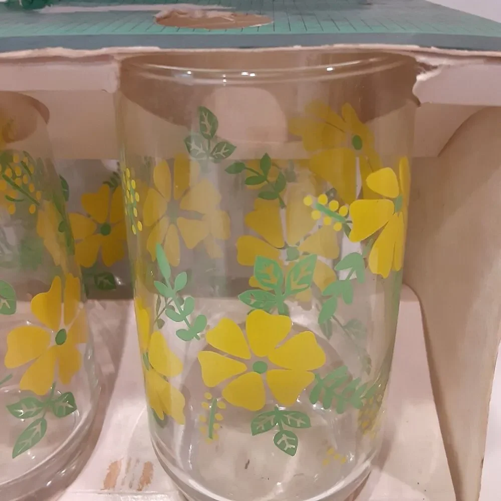 Vintage Cristaleria 12oz Beverage Glasses Floral Pattern 1984 NOTE